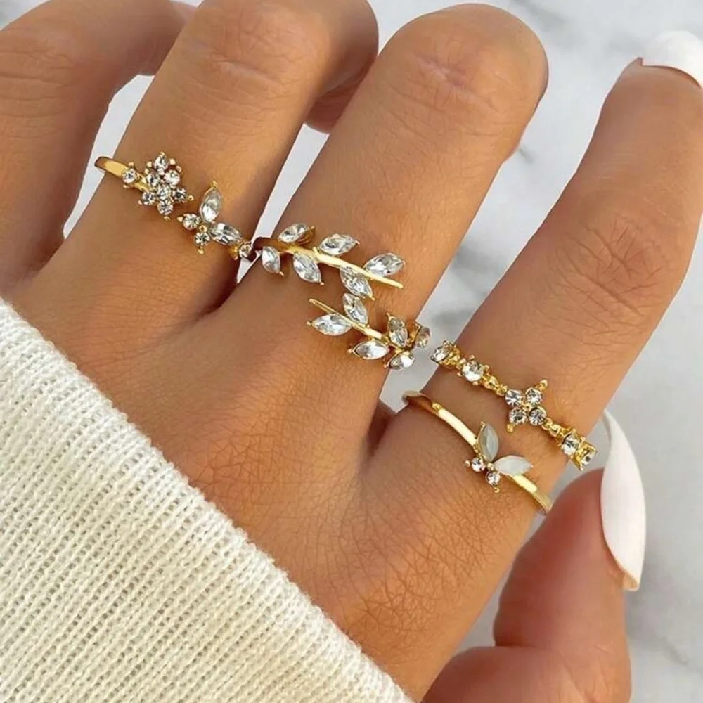 Gold 3pc Butterfly Leaf Ring MIDI Set